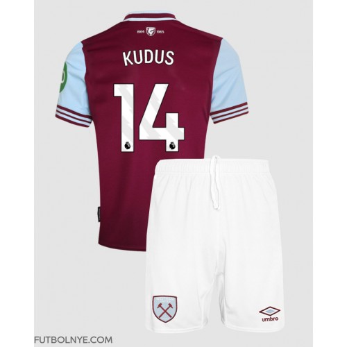 Camiseta West Ham United Mohammed Kudus #14 Primera Equipación para niños 2024-25 manga corta (+ pantalones cortos)